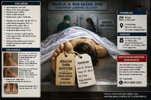 Jenazah Pria Misterius Ditemukan di Pantai Ketang RSUD Bob Bazar Minta Bantuan Warga Identifikasi