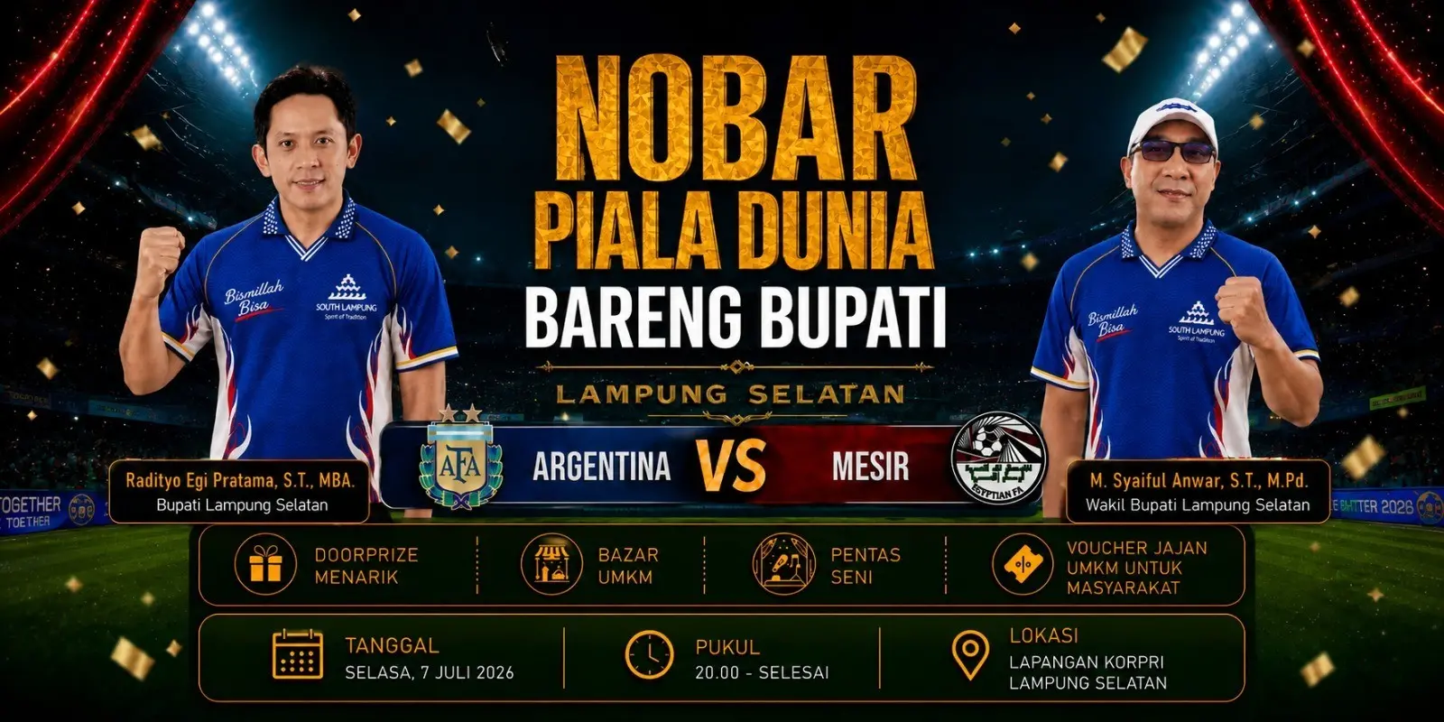 Malam Ini! Nobar Argentina vs Mesir di Lapangan Korpri Hadirkan Hiburan, UMKM, dan Doorprize