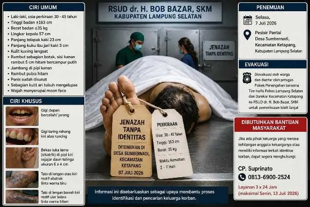 RSUD Bob Bazar Rilis Ciri-Ciri Jenazah Tanpa Identitas di Pesisir Ketapang, Warga Diminta Sebarkan Informasi Ini